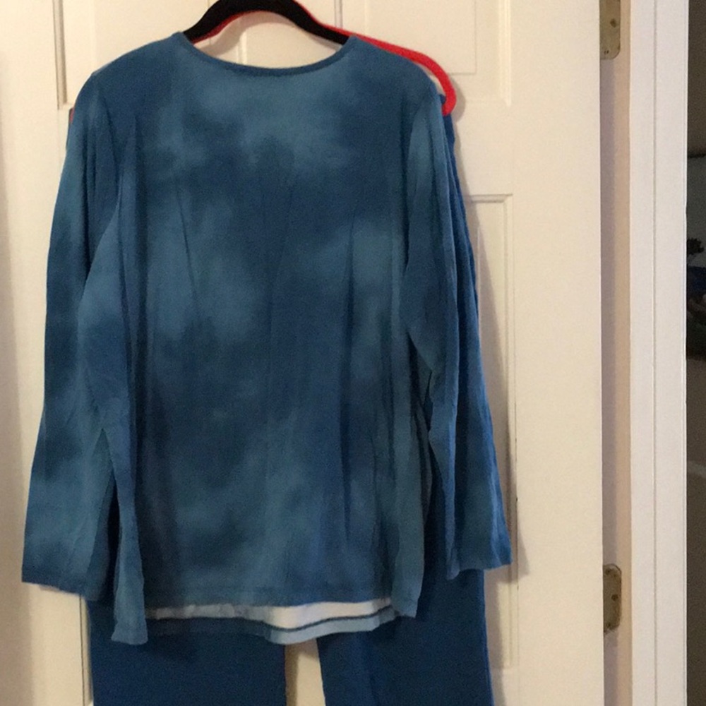 EUC,JONES NY WOMAN SZ 1X, TEAL COTTON,LONG SLEEVE/STRAIGHT LEG PULL ON PANT. - Picture 5 of 9